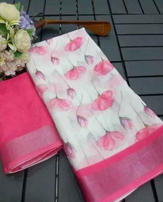 havya creation Printed Banarasi Linen Saree(Multicolor)