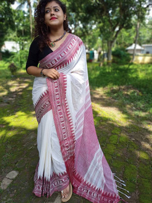 ADbutiq Woven Tant Handloom Pure Cotton Saree(White)