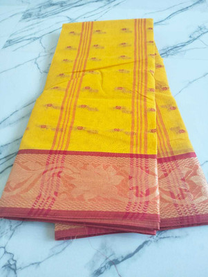 Dutta Self Design Tant Pure Cotton Saree(Yellow)