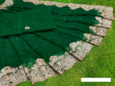 MIYANIFAB Printed Bollywood Net Saree(Green)