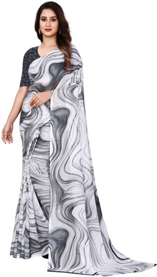 jihana fab Printed Bollywood Georgette, Silk Blend Saree(Black)