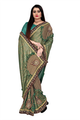 RamKrupa Creation Embroidered Bollywood Lycra Blend Saree(Green)