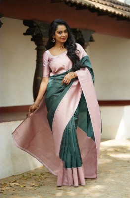Sarvada Woven Kanjivaram Pure Silk, Art Silk Saree(Green, Pink)