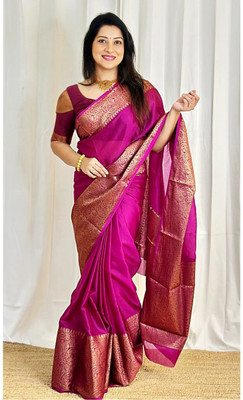 Handsel Self Design Banarasi Jacquard, Silk Blend Saree(Pink)