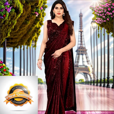 Online Bazaaar Solid/Plain Bollywood Lycra Blend Saree(Maroon)
