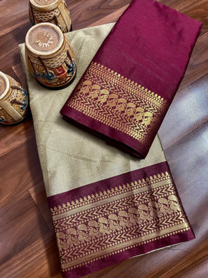 SHRIMAY Woven Kanjivaram Silk Blend Saree(Cream)