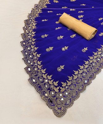 HouseOfCommon Self Design, Embroidered Bollywood Georgette Saree(Dark Blue)