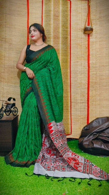BongAp Digital Print Daily Wear Pure Cotton Saree(Multicolor, Green)