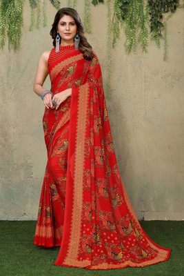 YASHIKA Floral Print Daily Wear Georgette Saree(Red)