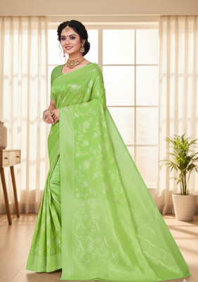 saaree Woven Banarasi Cotton Silk Saree(Green)