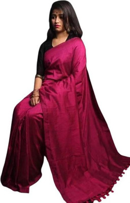 S.K. HOUSE Self Design, Solid/Plain Handloom Cotton Silk Saree(Maroon)