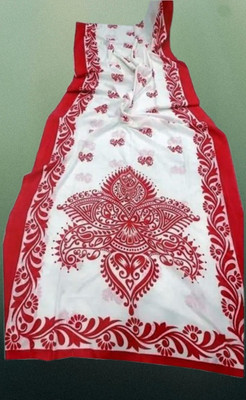 Happy Creation Printed Jamdani Handloom Cotton Blend Saree(Red, White)
