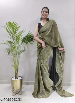 Amavii Solid/Plain Bollywood Lycra Blend Saree(Pack of 2, Green, Black)