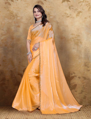 PRTRENDZ Woven Kanjivaram Chiffon, Jimmy choo Saree(Orange)