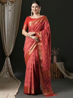 ANOUK Woven Patola Silk Blend Saree(Red)