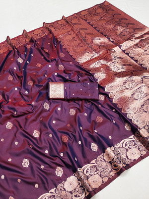DRAVYA WOMEN Woven, Self Design Banarasi Jacquard, Pure Silk Saree(Purple)
