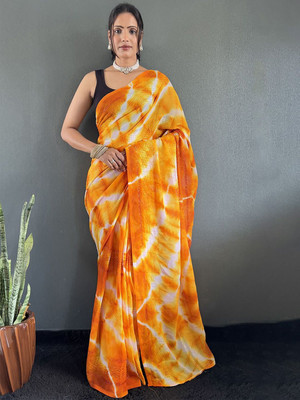 HERE&NOW Dyed Banarasi Nylon Saree(Orange)