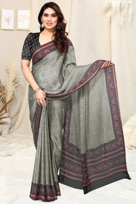 MIRCHI FASHION Printed Daily Wear Chiffon, Georgette Saree(Grey, Black)
