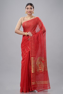 Divastri Woven Jamdani Cotton Silk Saree(Red)