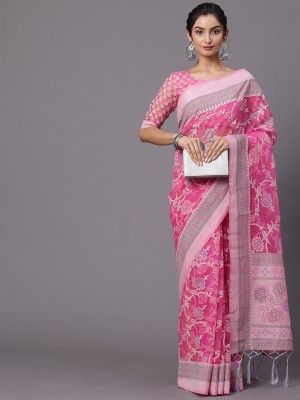 Divastri Floral Print Chanderi Brasso Saree(Pink)