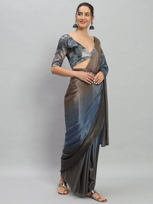 vestito Solid/Plain Bollywood Satin Saree(Blue, Brown)