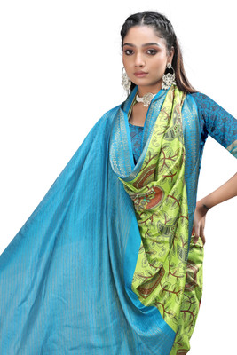 Rashmiwala Digital Print Ikat Crepe Saree(Green)