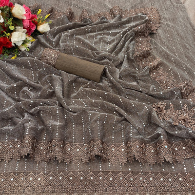 ARYA Self Design Bollywood Lycra Blend Saree(Brown)