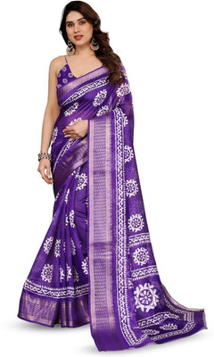 Moda Rapido Printed Bollywood Cotton Blend Saree(Blue)