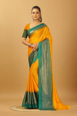 A V M PRINTS Self Design Bollywood Art Silk Saree(Mustard, Green)