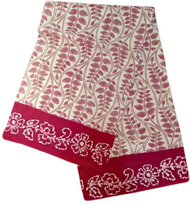 Prabanja Printed, Floral Print Handloom Pure Cotton Saree(Cream, Red)