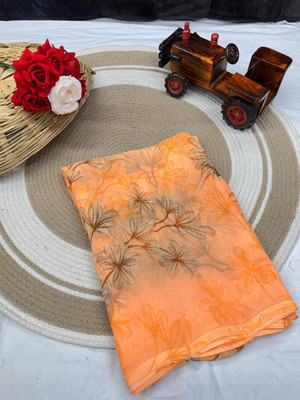 HouseOfCommon Printed Bollywood Georgette Saree(Orange)
