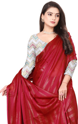 BORBOLETA Self Design, Embellished, Striped Bollywood Chiffon Saree(Maroon)