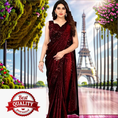 Online Bazaaar Solid/Plain Bollywood Lycra Blend Saree(Maroon)