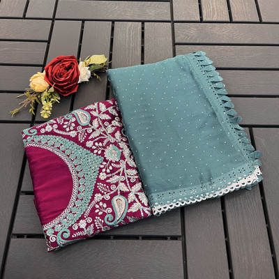 Ethina Fashion Solid/Plain Bollywood Chiffon Saree(Dark Blue)