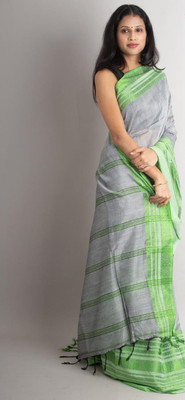 SAYAN CREATION Self Design Handloom Pure Cotton Saree(Grey)