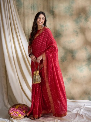 Sangria Printed Patola Silk Blend Saree(Red)