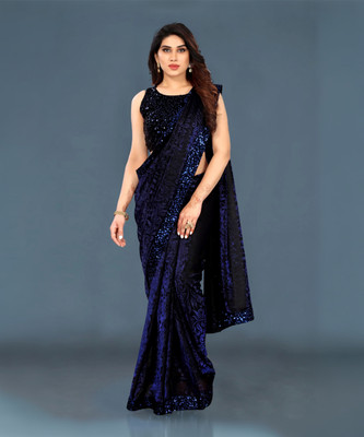 Karyavar Embellished Bollywood Lycra Blend Saree(Blue)