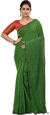 das saree Solid/Plain Handloom Pure Cotton Saree(Green)