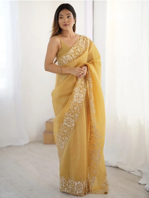 MAHADEV Embroidered Bollywood Tissue Saree(Mustard)
