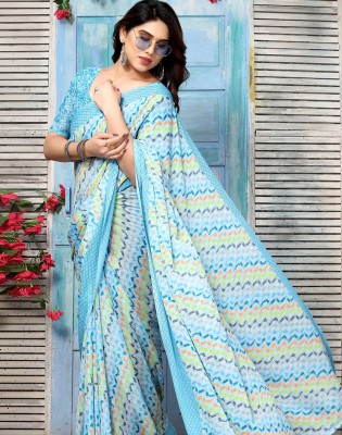 SIRIL Floral Print, Geometric Print, Printed Daily Wear Georgette Saree(Light Blue, Multicolor)