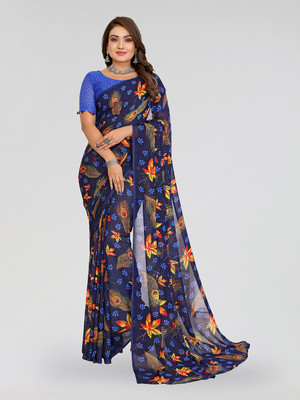 Moda Rapido Floral Print Daily Wear Georgette Saree(Blue)