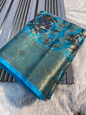 Banaras silk palace Embellished Banarasi Organza Saree(Light Blue)