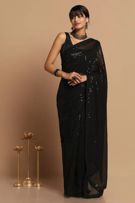 harlin Embellished Bollywood Georgette Saree(Black)