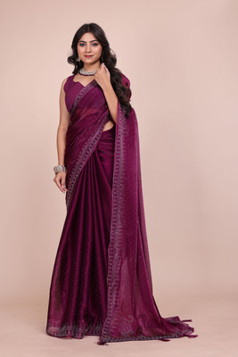 JS Clothing Mart Embellished Bollywood Jimmy choo Saree(Pack of 2, Purple)