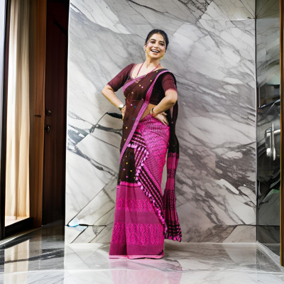 VIHA CREATION Self Design Mekhela Chador Cotton Blend Saree(Brown)