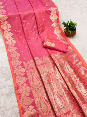DRAVYA WOMEN Woven Banarasi Jacquard, Pure Silk Saree(Pink)