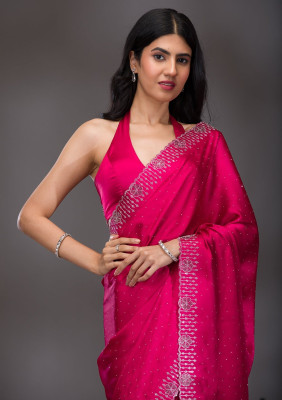 durvacreation Solid/Plain, Self Design Handloom Handloom Satin Saree(Pack of 2, Pink)