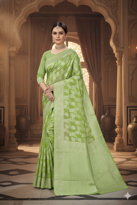 Saadhvi Woven Banarasi Cotton Blend Saree(Light Green)