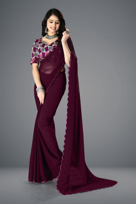 Brahmani Creation Embroidered Kanjivaram Chiffon Saree(Maroon)