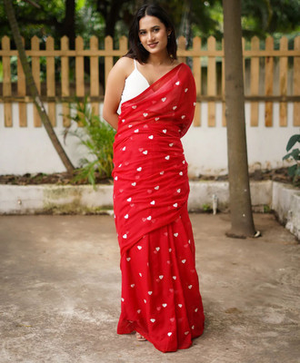 SARADA HANDLOOM Solid/Plain Daily Wear Pure Cotton Saree(Red)